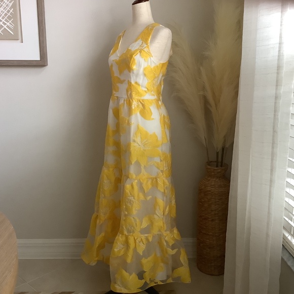 Exploded Metallic Floral Jacquard Organza Tiered Ankle Length  Dress Size 8 NWT - Picture 4 of 17